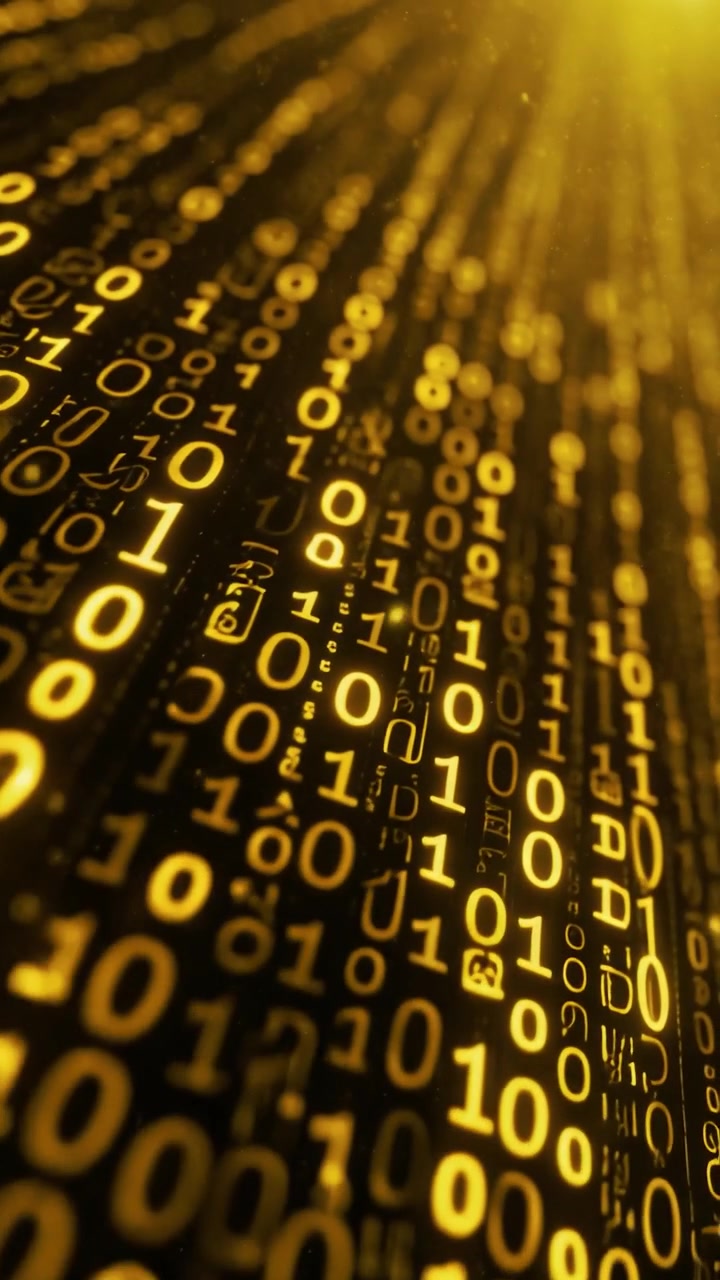 Abstract Digital Background with Flowing Golden Binary Code