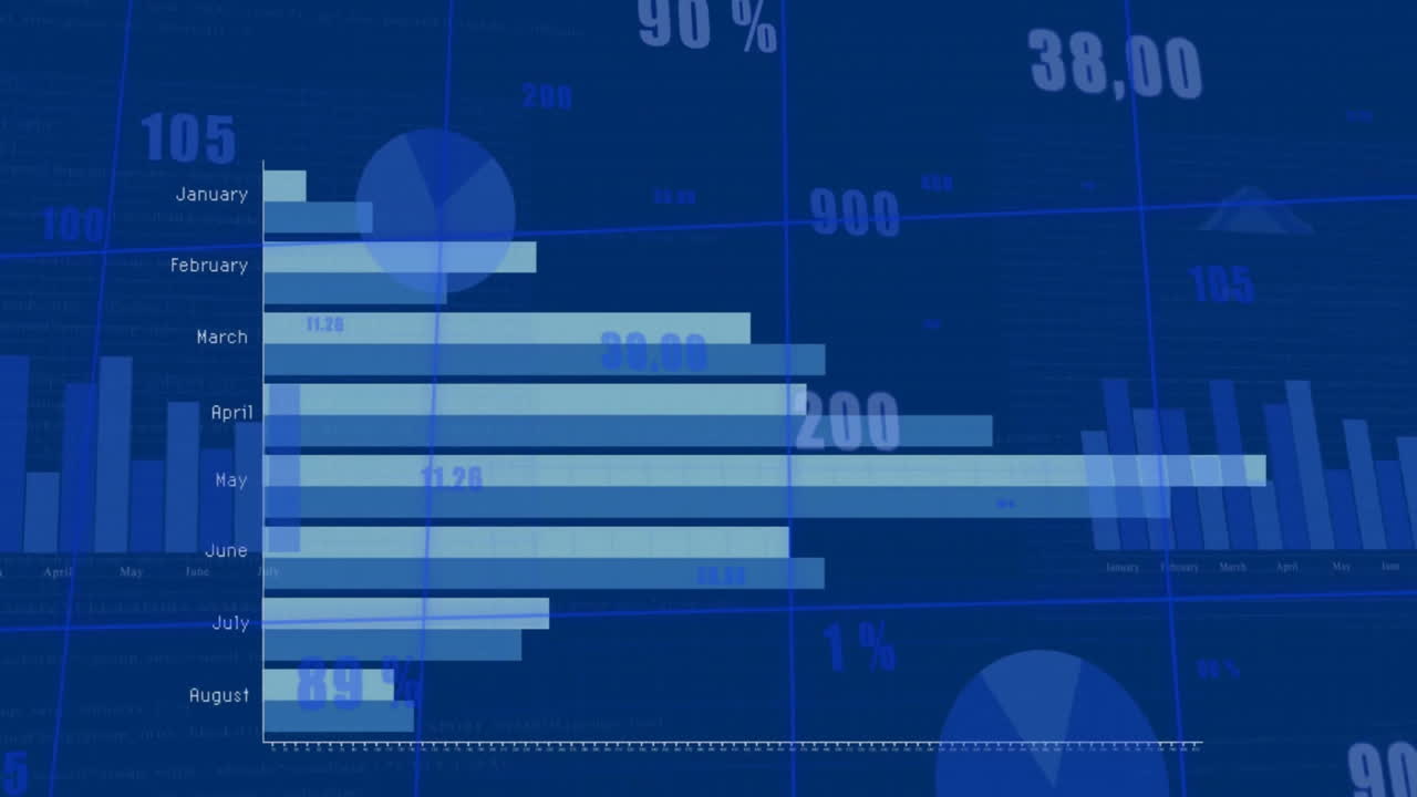 animación del procesamiento de datos financieros sobre un fondo azul