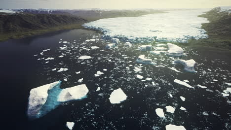 melting glaciers form floating icebergs in calm arctic waters