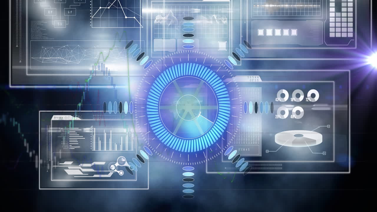 과학적 그래프와 데이터에 대한 처리 원의 애니메이션