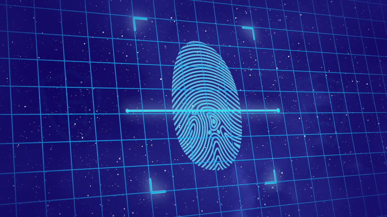 Animation of scope scanning and fingerprint with padlocks over spots