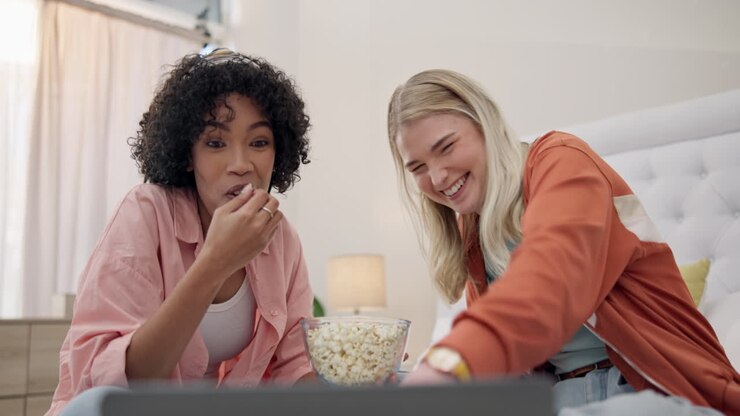 Laptop, film commedia o amici su un letto