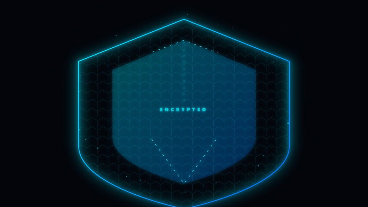 Digital Cybersecurity Shield Icon with Encrypted Text Animation
