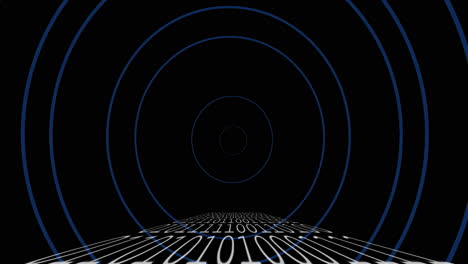 animación de codificación binaria y círculos sobre fondo negro