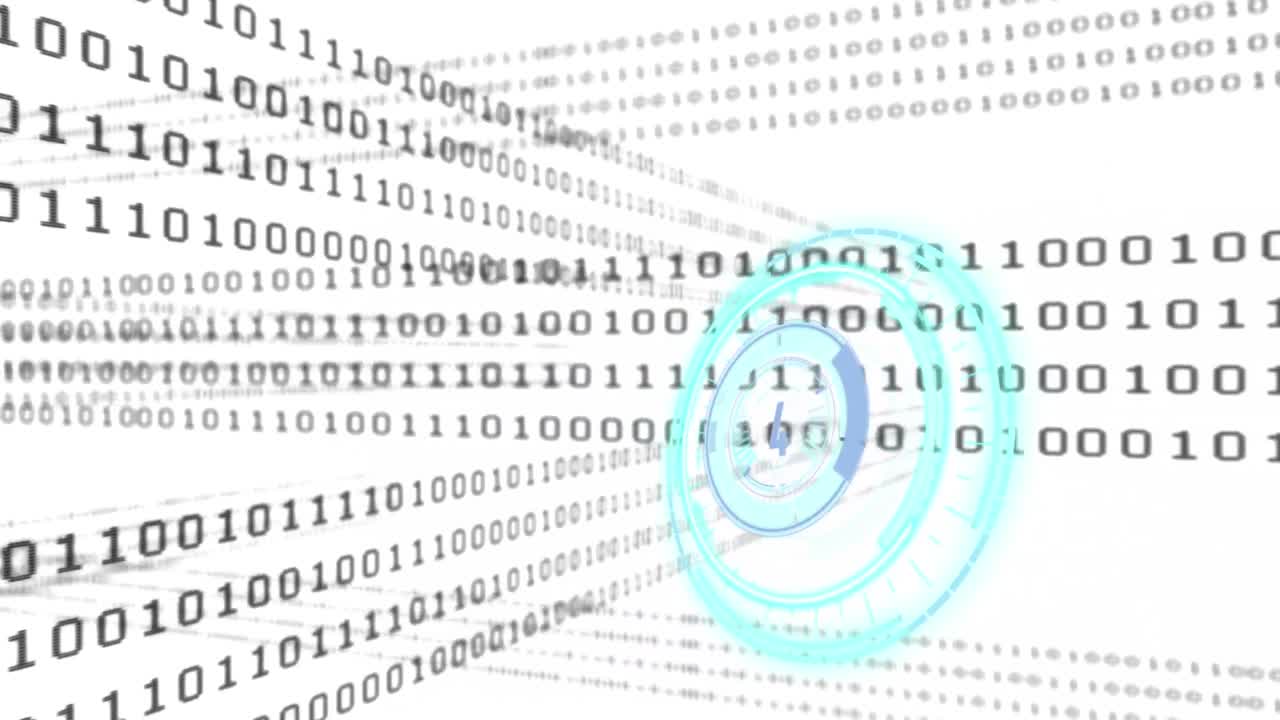 Animation of scope scanning and binary coding on white background