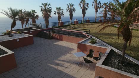 oceanfront terrace with palm trees