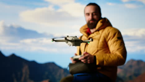 trekking enthusiast captures his activity on video using a drone footage