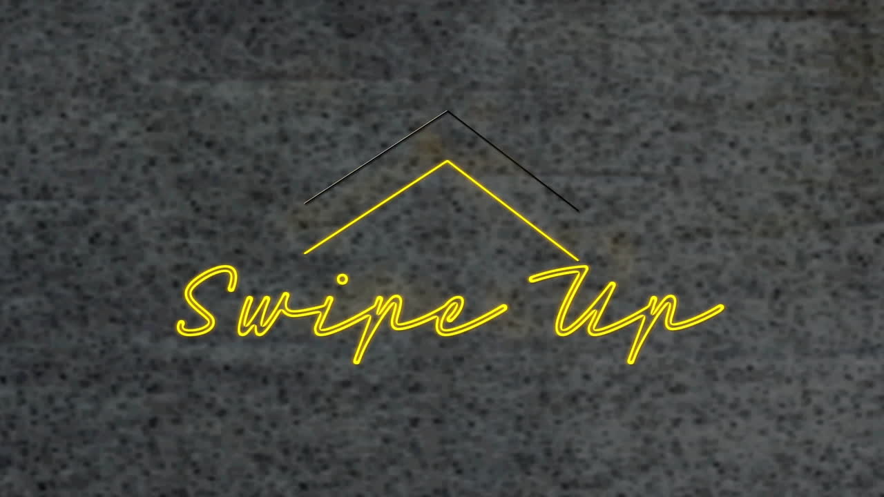 animación digital de neón amarillo deslizar hacia arriba el banner de texto contra un fondo gris texturizado