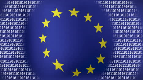 european union flag with binary code animation surrounding it