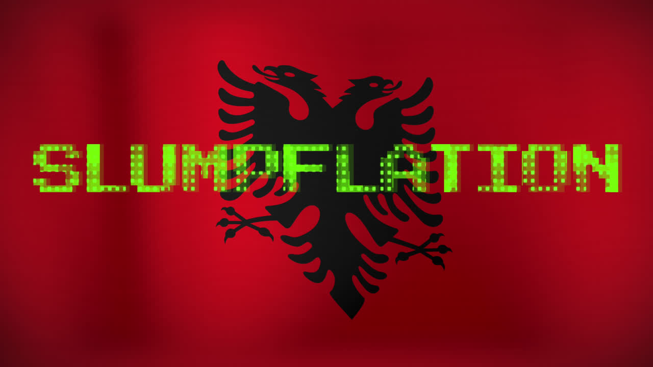 animación de texto de depresión sobre la bandera de albania