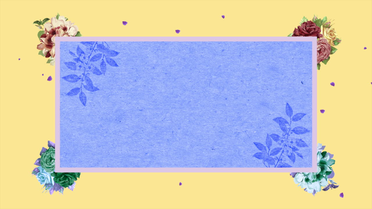 flores de verano coloridas vintage y marco azul