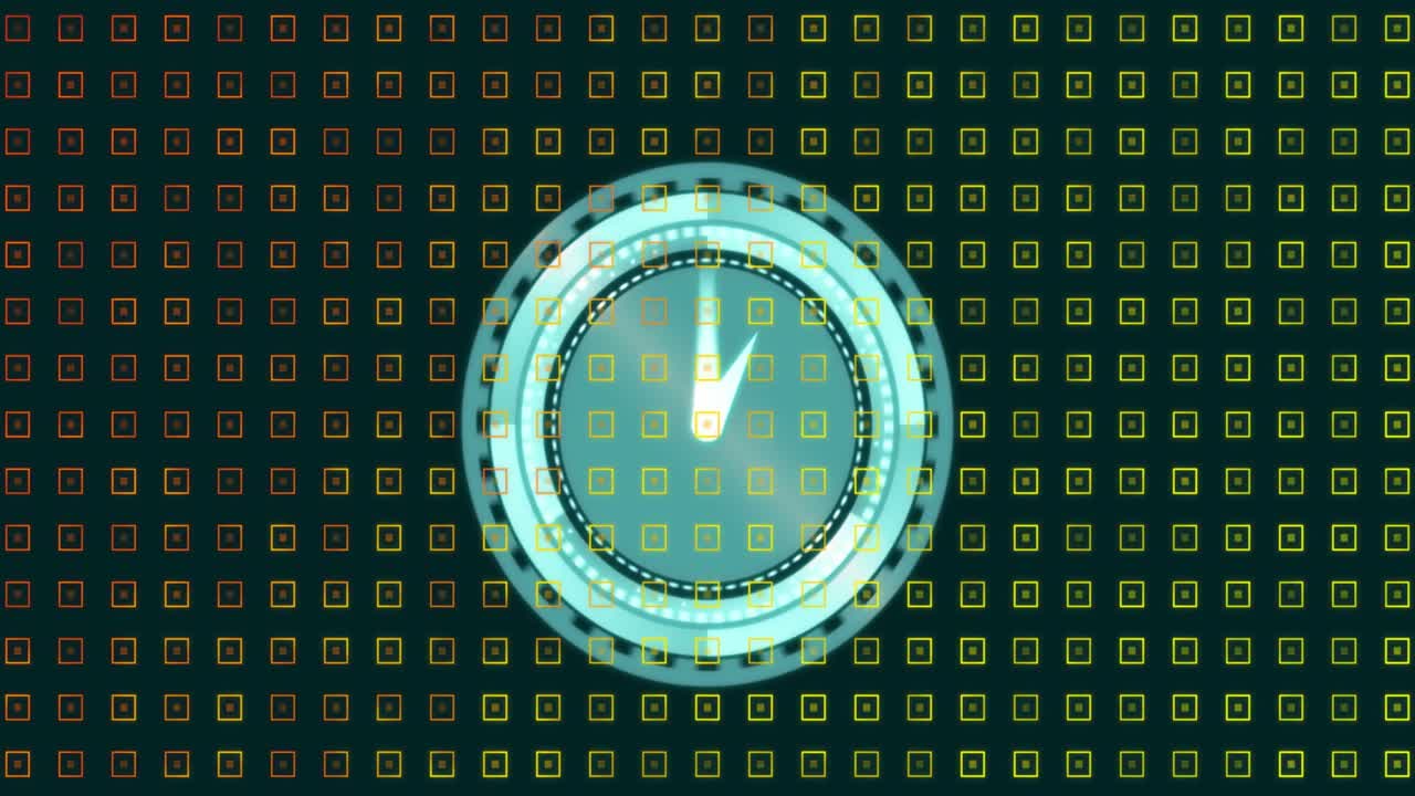 animación de reloj de tic-tac sobre formas abstractas en un patrón sin costuras contra un fondo negro