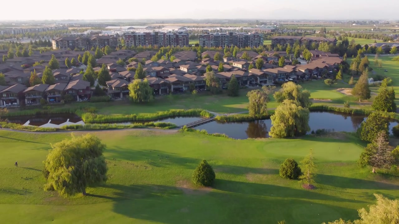 drone aerial of golf resort in canada