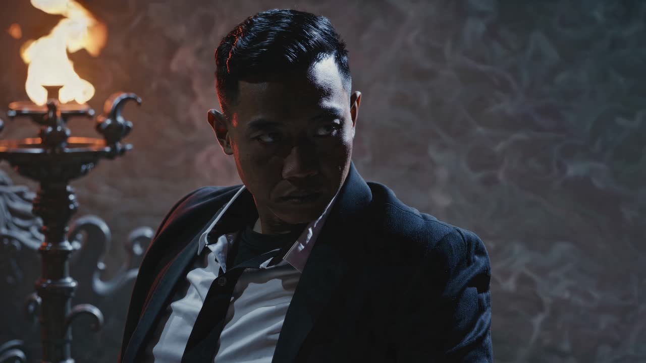 таинственный бизнесмен в темной обстановке