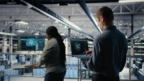 data center engineer adjusts system settings to improve ai rigs processing speed