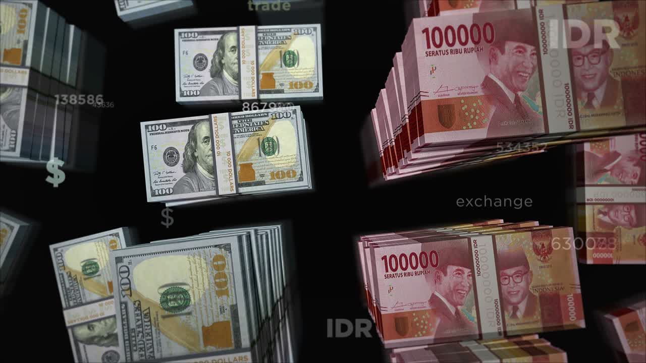 달러와 인도네시아 루피아 화폐 교환 루프 애니메이션