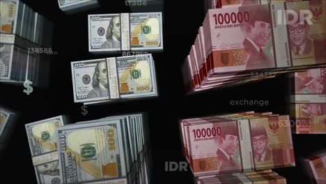 dólar y rupias indonesias animación de intercambio de dinero