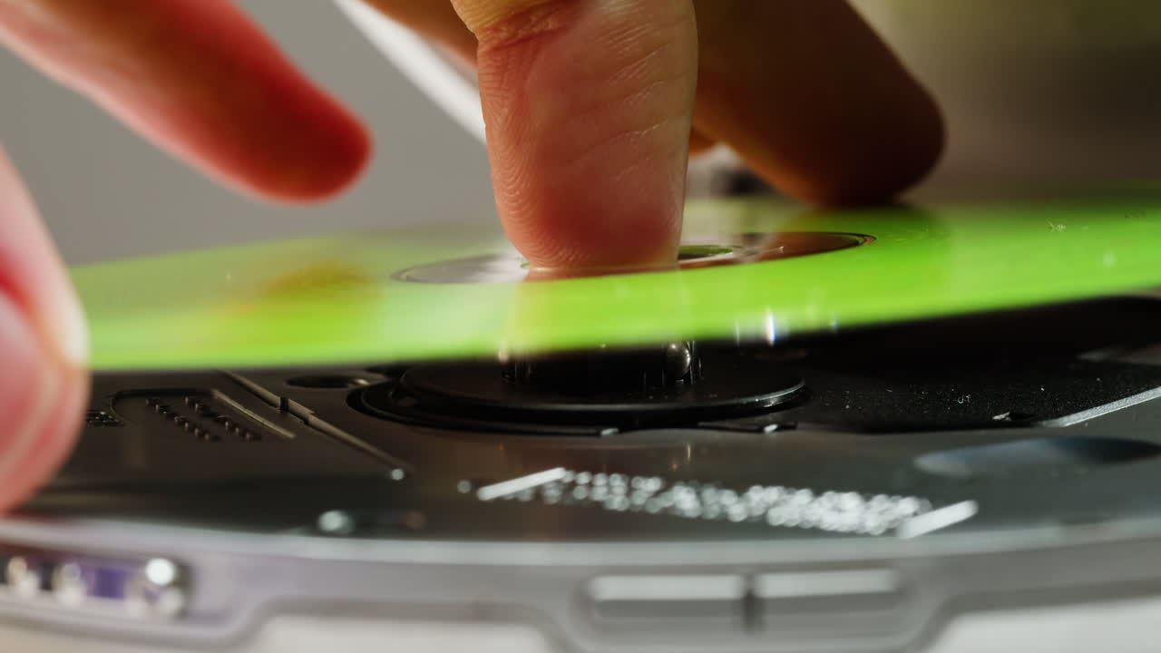 Vintage cd music player close-up. Using portable music player for listening with compact disc