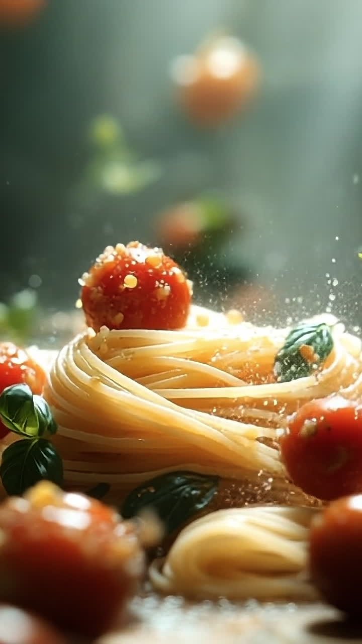 Fresh pasta with tomatoes and basil