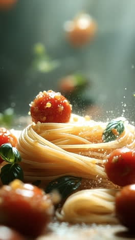 fresh pasta with tomatoes and basil