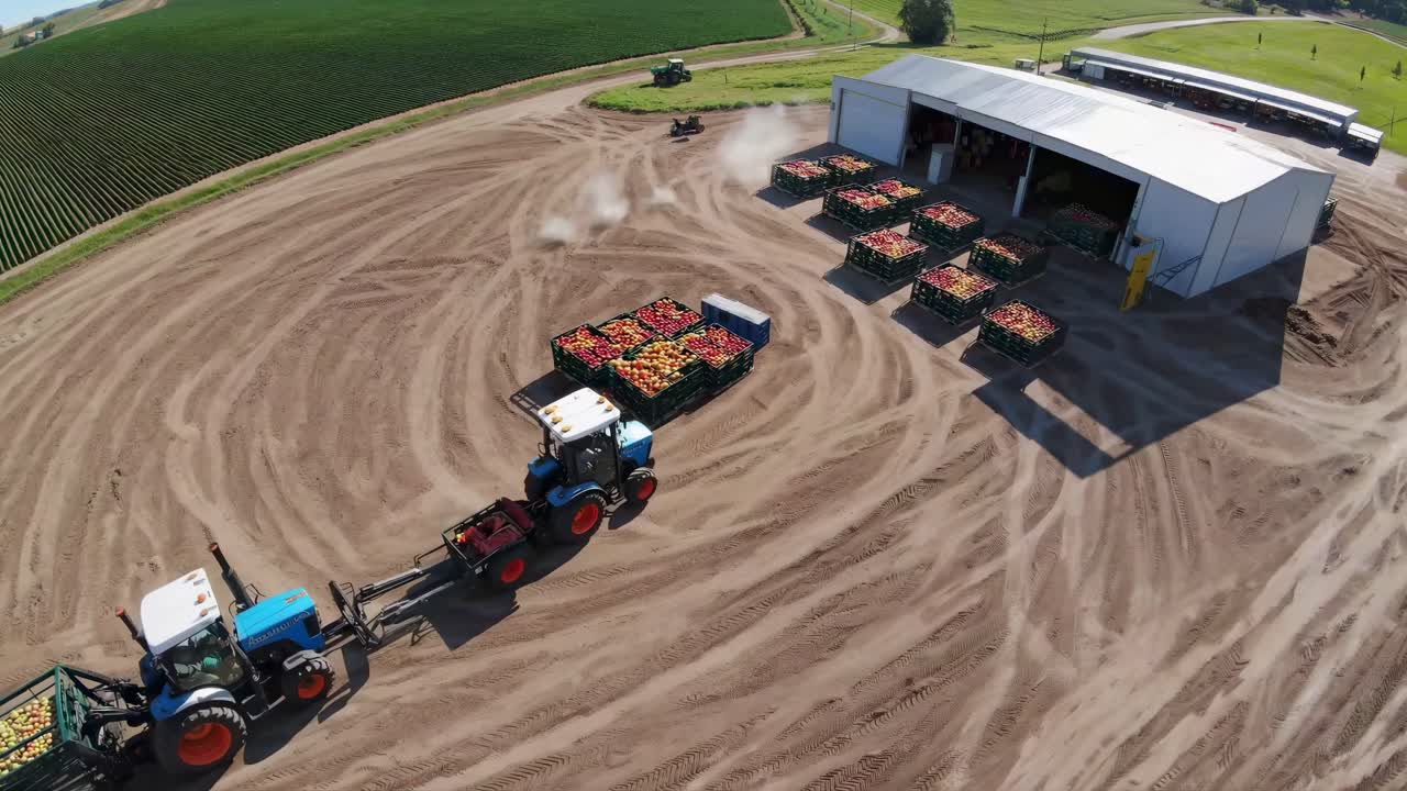 Apple Harvest and Transport on a Farm