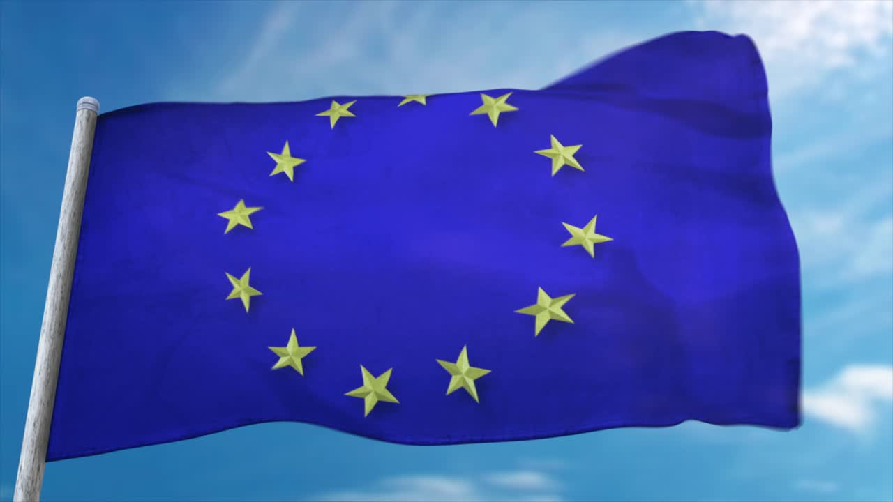 animação 3d cgi totalmente loopable da bandeira da união europeia tremulando em close-up