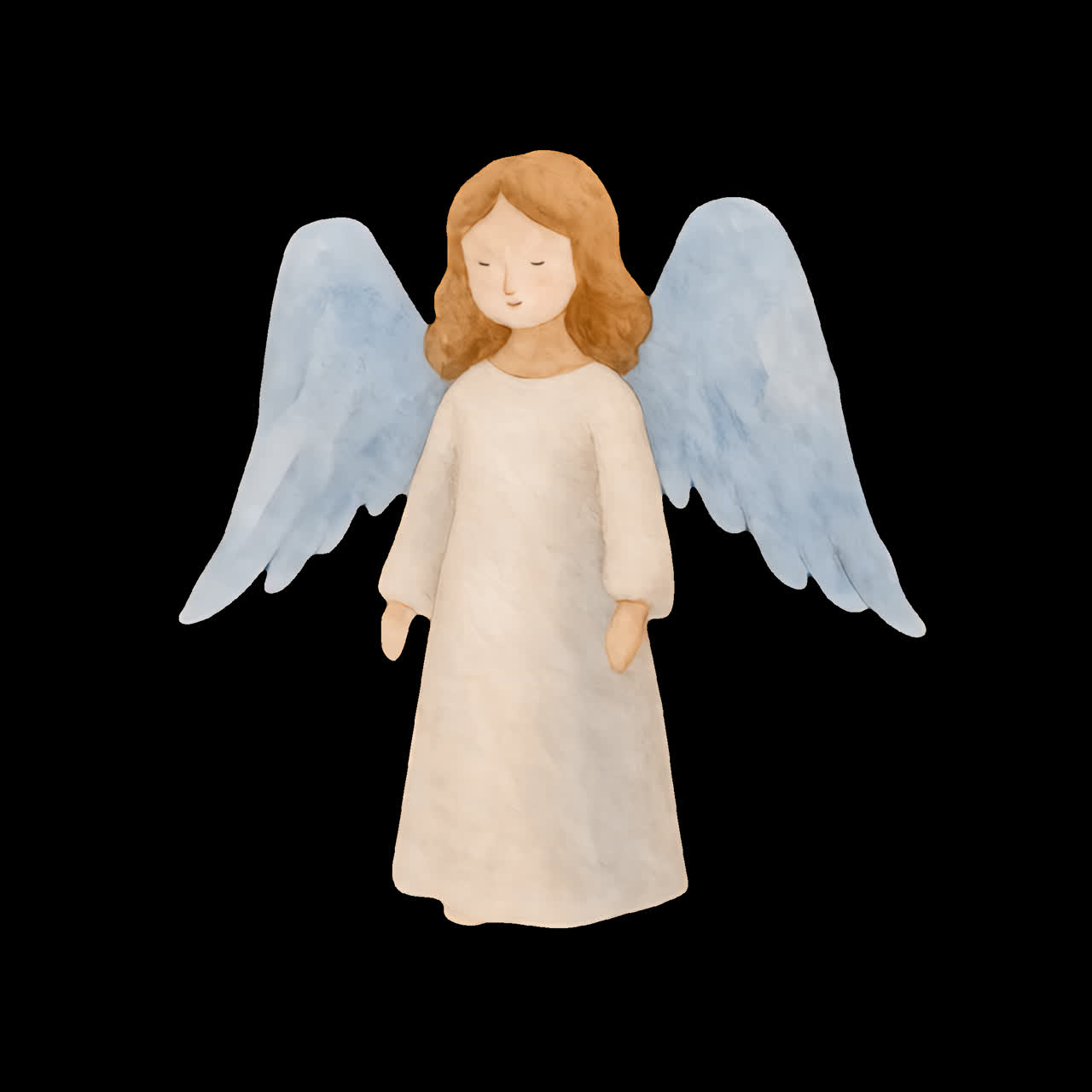 Whimsical angelic figure illustration animation isolated asset, transparent 4K video, alpha channel