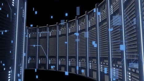 animazione dell'elaborazione dei dati digitali su server informatici
