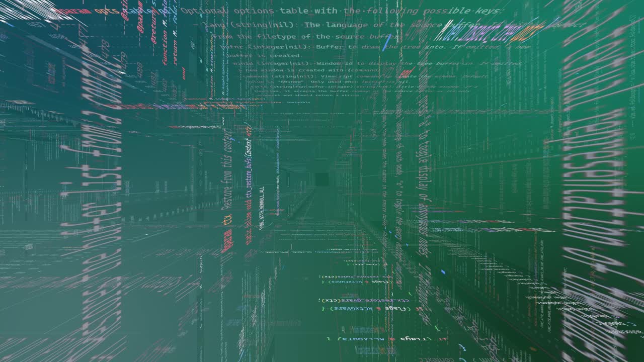 coding 3d server, scrolling through programming data, rendering through gradient mainframe source code, green gradient background
