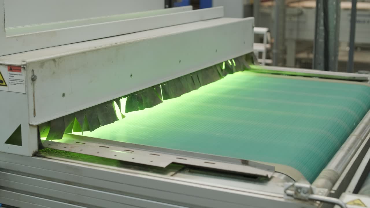 Wooden Planks Moving on Conveyor Belt in Factory
