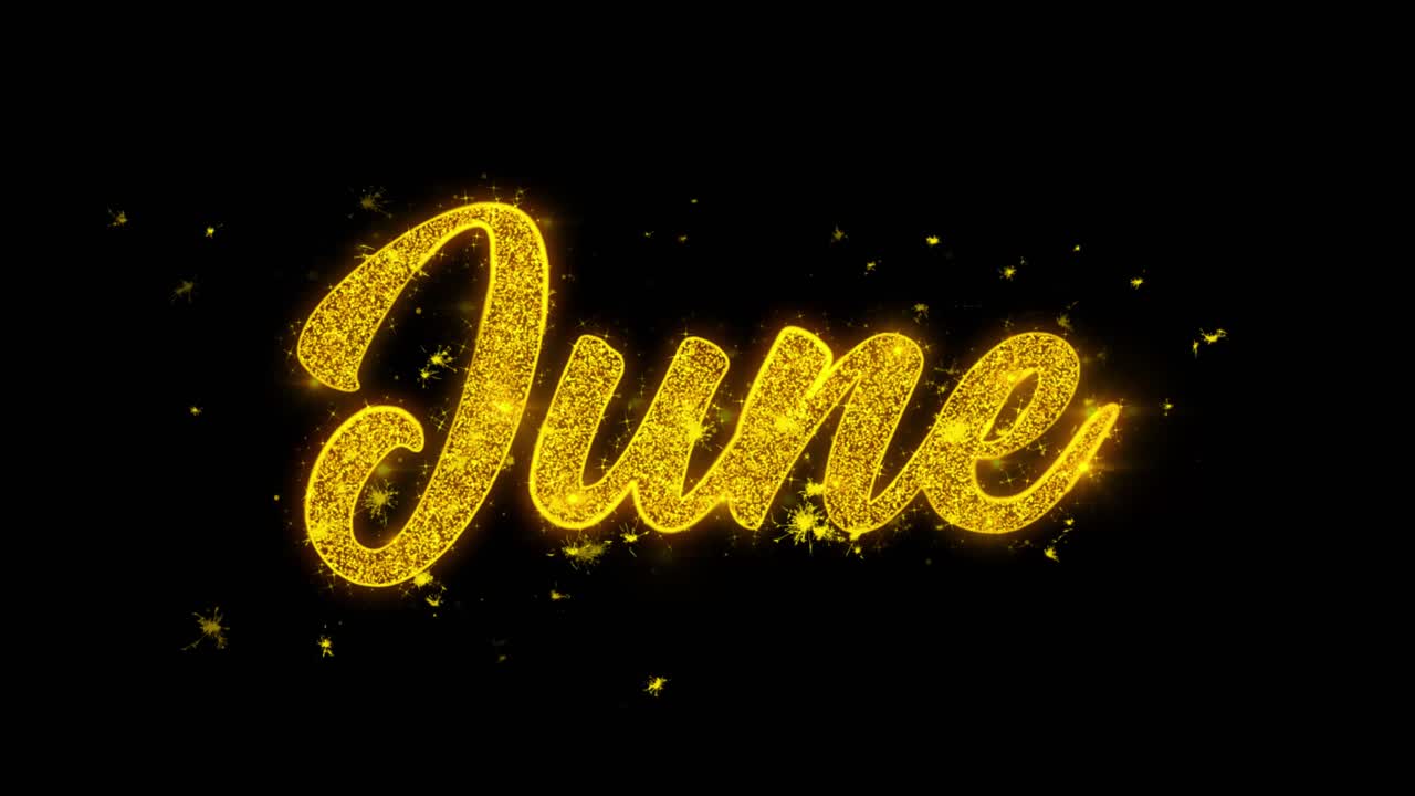 Golden Glitter June Text on Black Background