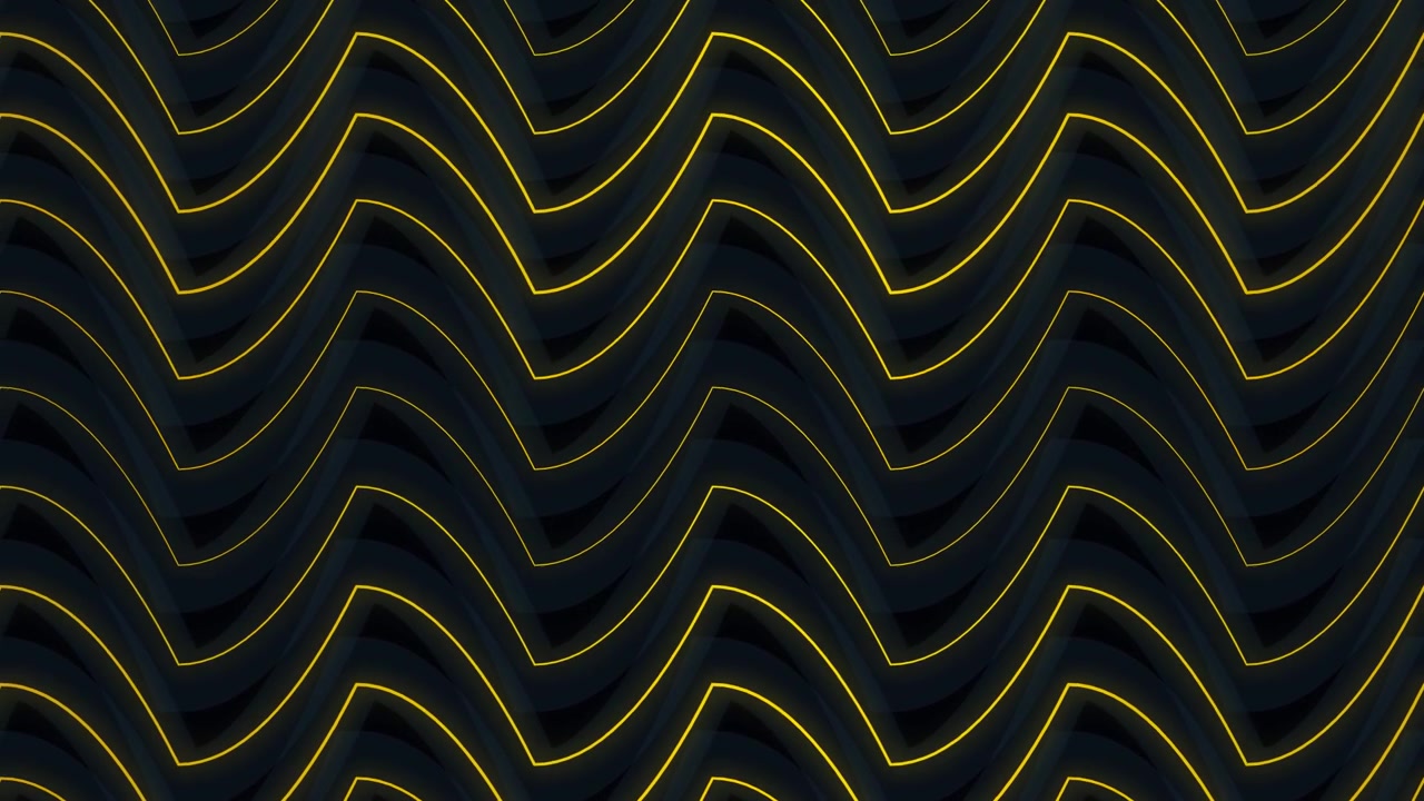 Abstract Background with Moving Yellow Wavy Lines on Dark Surface