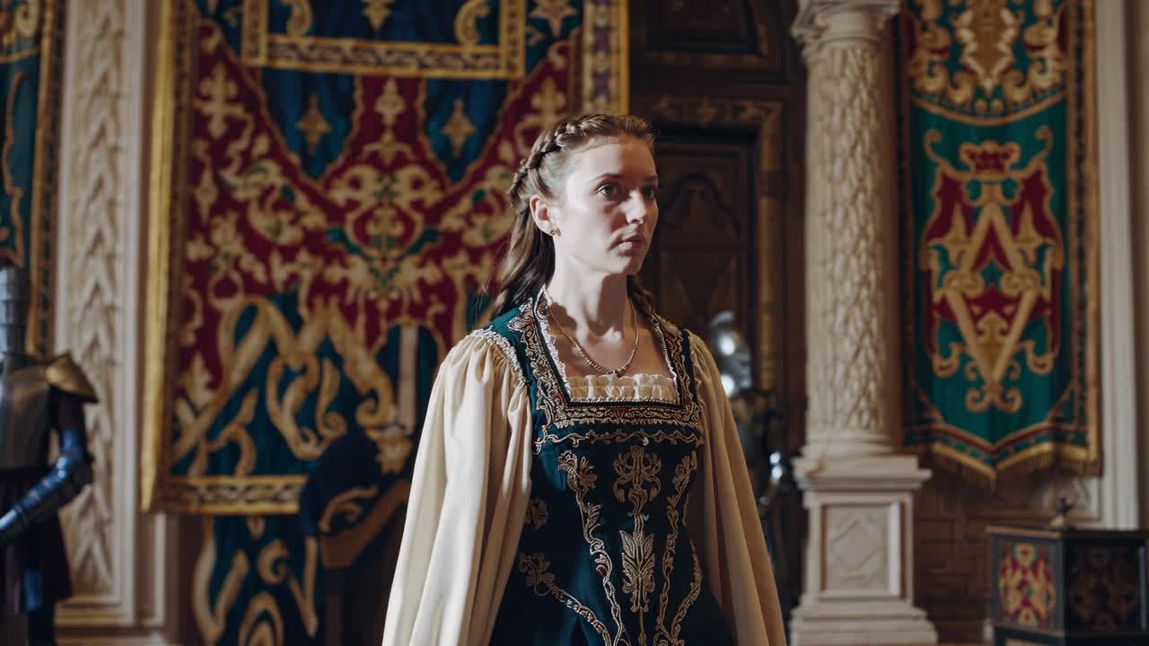 mujer medieval en traje histórico