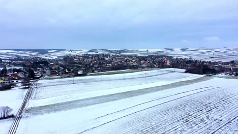 Snow-covered-Empty-Vineyards-Near-Zistersdorf-Neighborhood-At-Winter-In-Lower-Austria