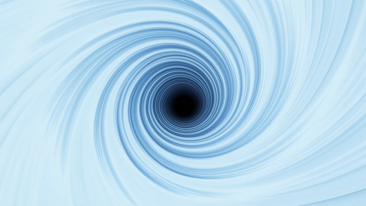 Blue Swirling Vortex Tunnel Draws Inward, Abstract Digital Spiral With Dark Center, Smooth Flowing Lines, Cool
