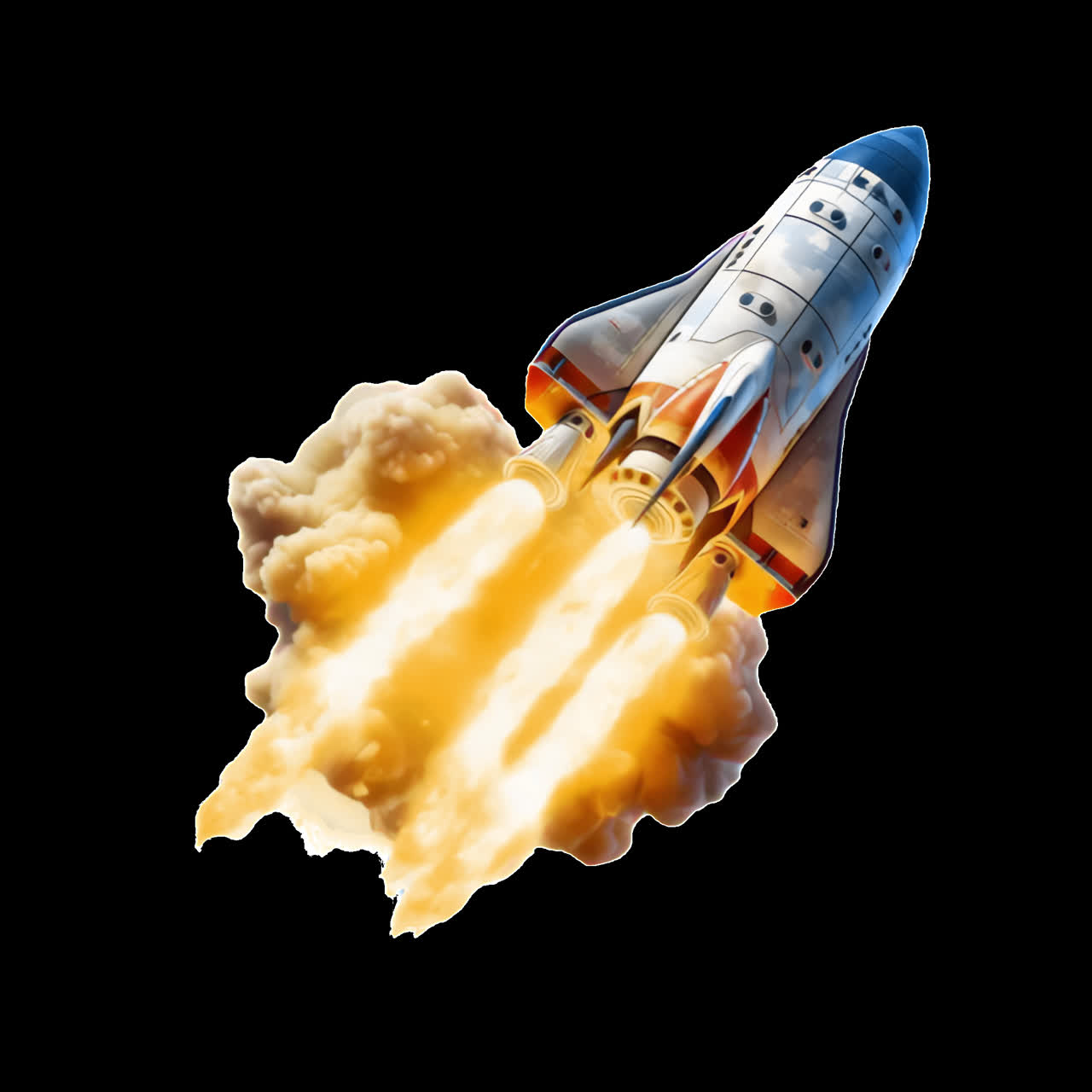 Space shuttle launching with flames