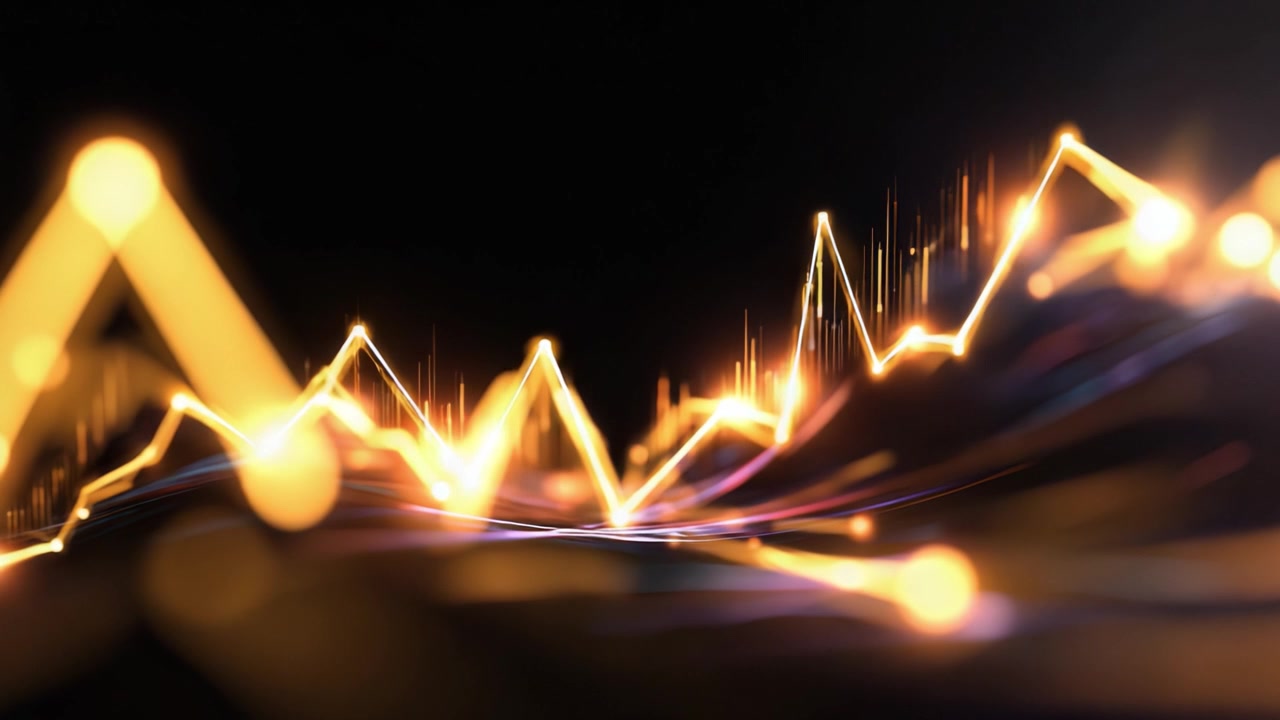 Dynamic Visualization of Data Trends with Vibrant Light Trails Representing Market Fluctuations and Analytical Insights in a Contemporary Digital Style