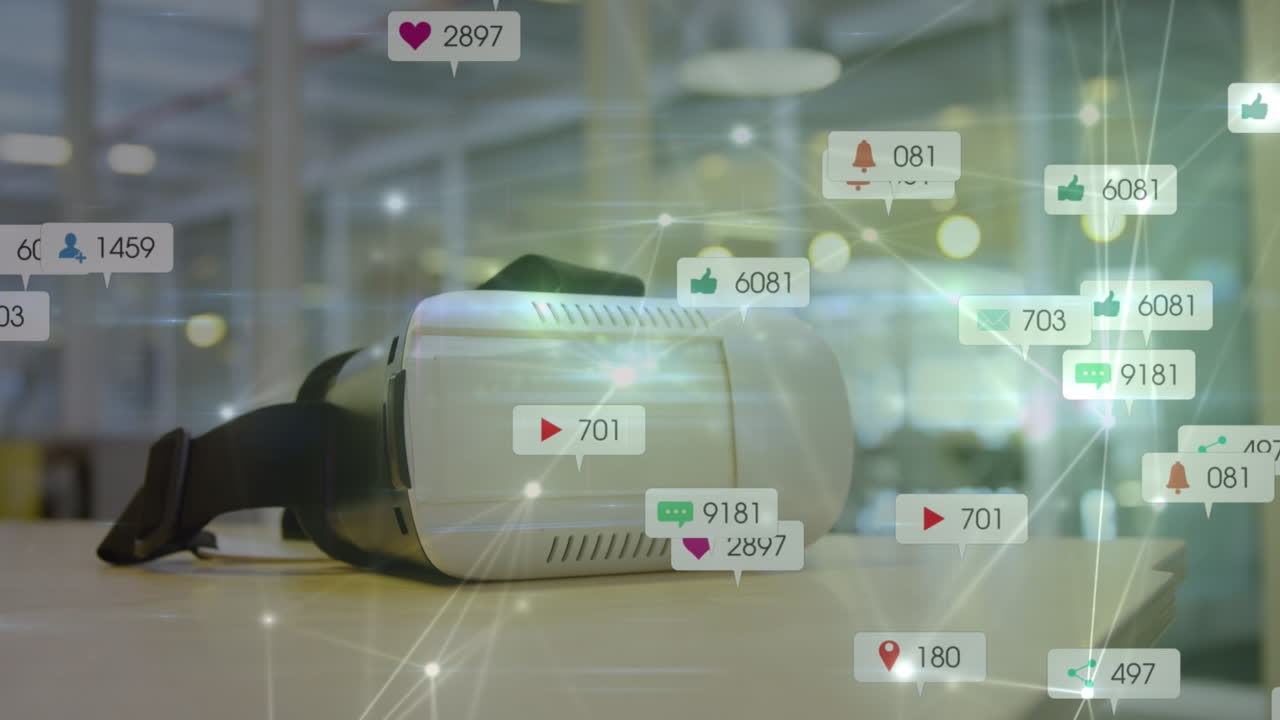 animación de conexiones y reacciones en las redes sociales a través de auriculares vr