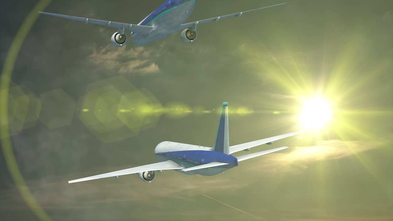 구름 하늘 애니메이션에서 비행하는 비행기 여행