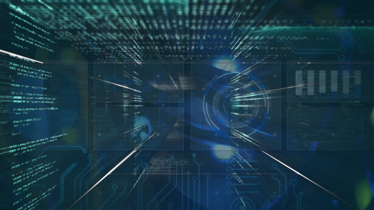 Animation of data processing on black background