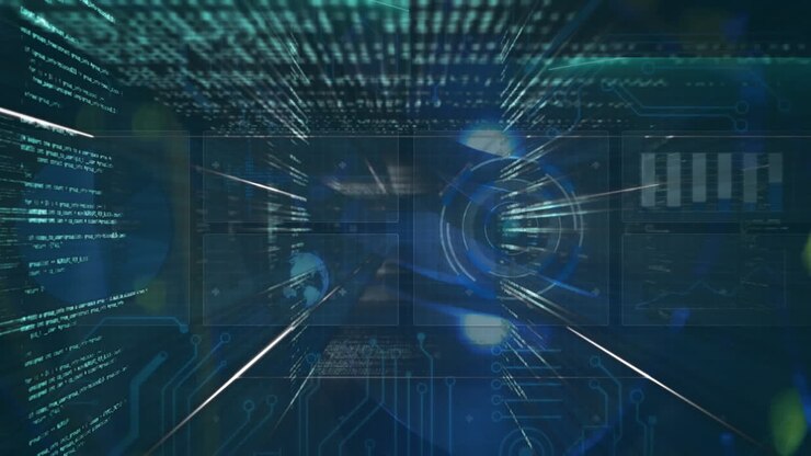 Animation of data processing on black background