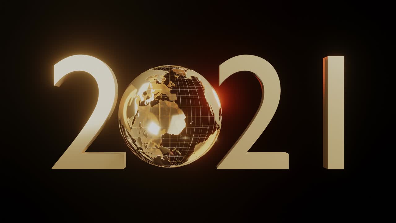 concepto de año nuevo 2021: brillante y dorado 2021 con globo.