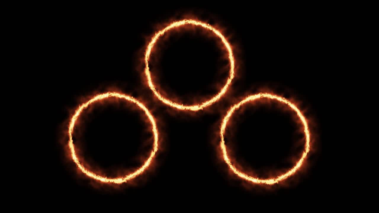 three ring-shaped fires, can be used as a video background