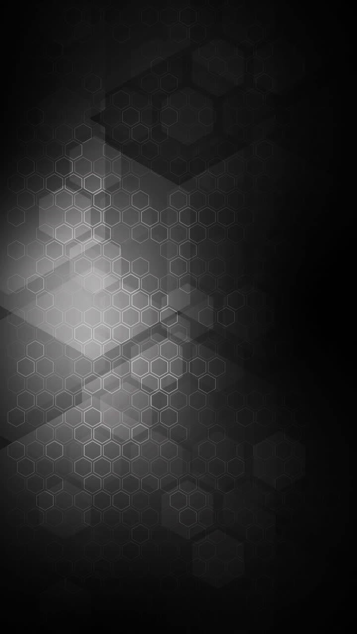 Hexagon technology black colored honeycomb abstract background. Loop animation. Vertical video.