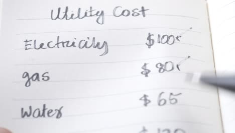 utility costs in notebook