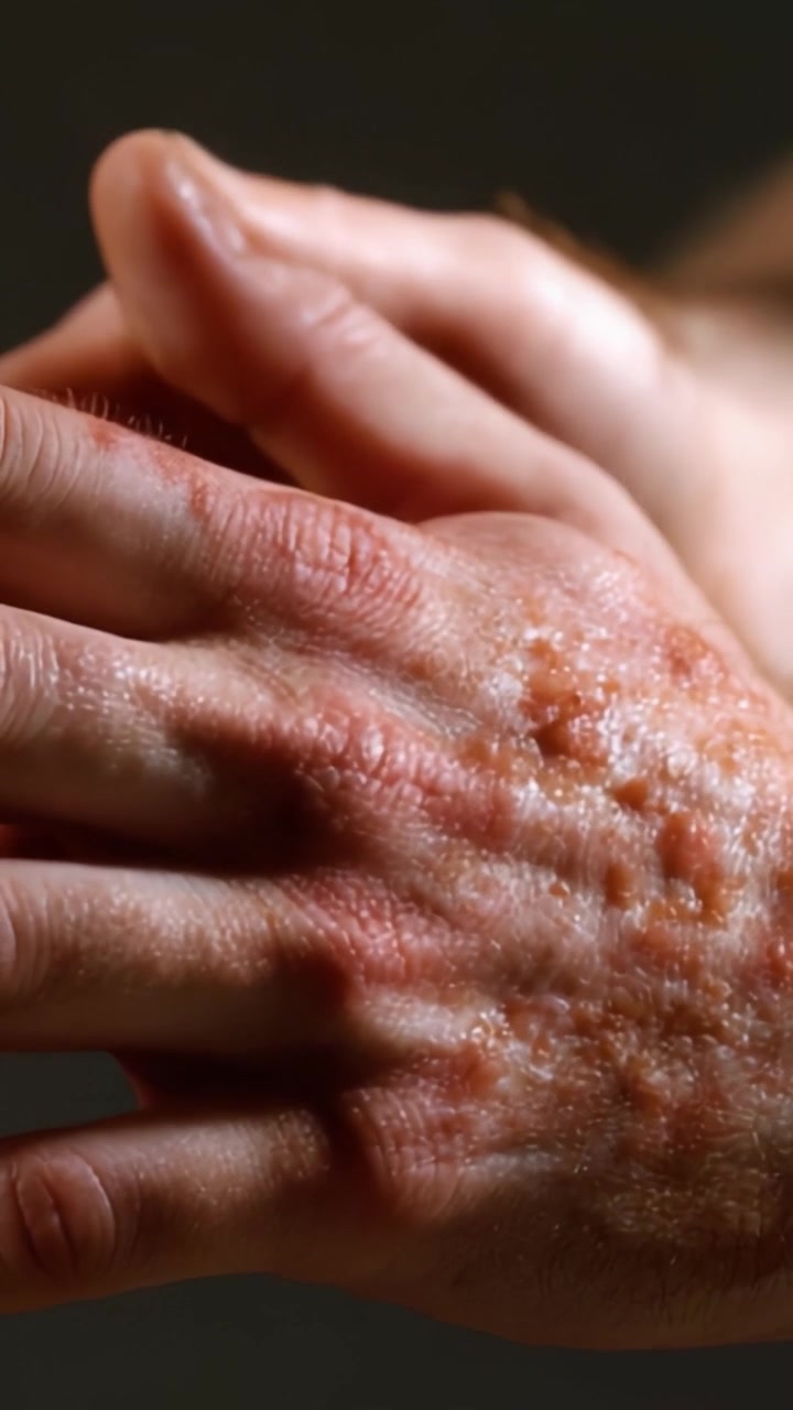 Close-up Examination of Skin Condition on Hands Highlighting Texture and Irregularities in a Focused Light Setting
