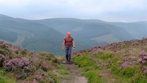 tourist on the top of the mountain in the wicklow national park