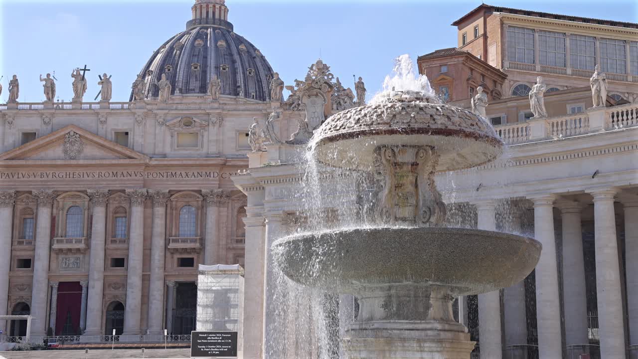 Vatican Fountain in Front of Basilica Facade