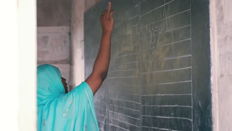 african muslim teacher with hijab teaching lessons at the islamic school