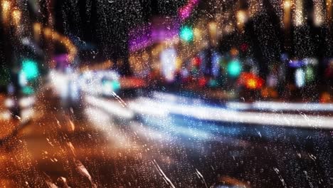 night city through wet glass